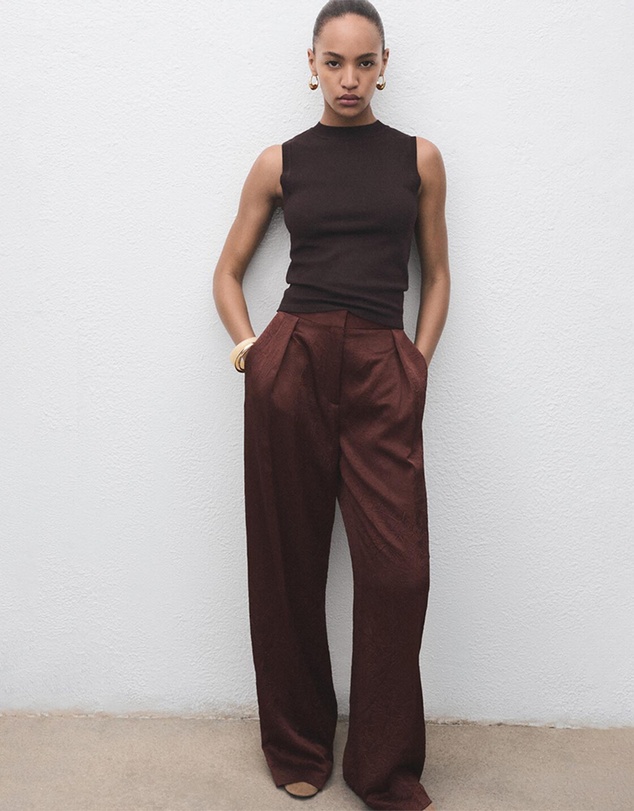 M.N.G - Straight-Leg Crinkled-Effect Trousers