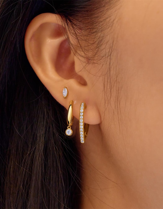 Ania Haie - Ania Haie Gold Medium Sparkle Heart Huggie Hoop Earrings