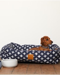 Mog & Bone - Bolster Dog Bed - Navy Cross