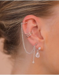 Elli Jewelry - Earrings Earcuff Ear Clamp Star Chain with Crystal in 925 Sterling Silver