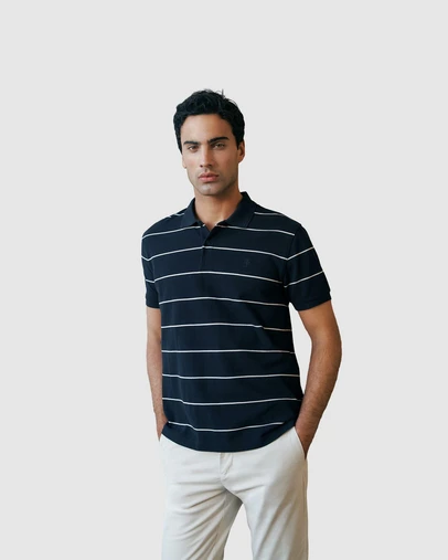 Trenery - Pique Stripe Monogram Polo