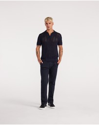 Calibre - Self Stripe Mesh Knit Polo Navy