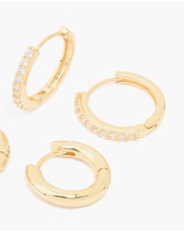 Lovisa - Gold Plated Brass Cubic Zirconia Thin Medium Huggie Earrings Pack