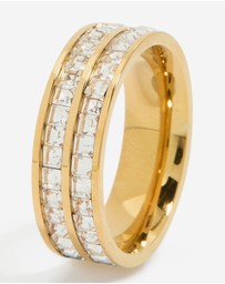Lovisa - Waterproof Gold Plated Stainless Steel Square Cubic Zirconia Double Layered Ring
