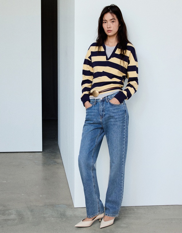 M.N.G - Striped Polo-Neck Sweater