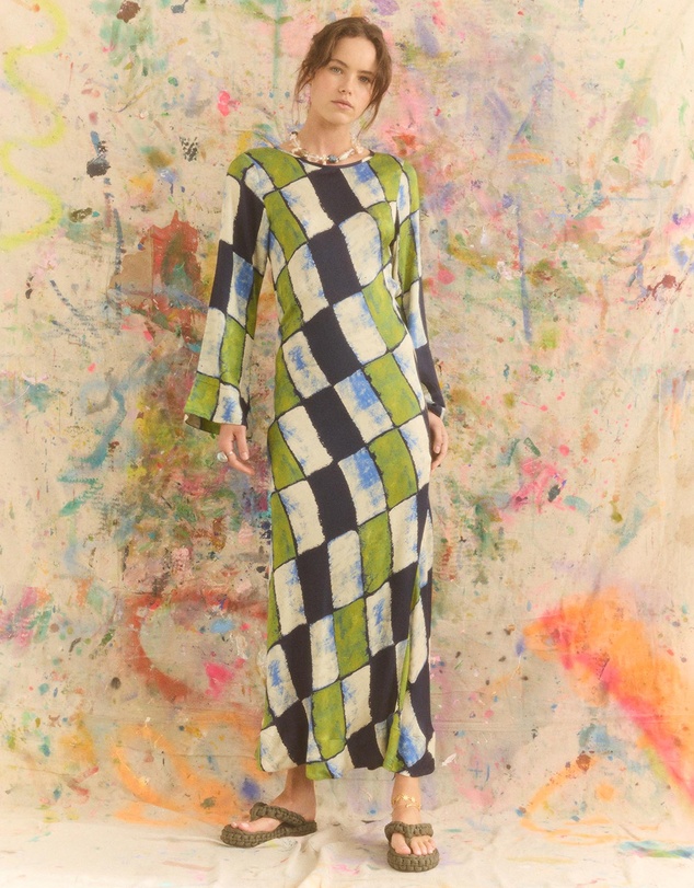 KINGA CSILLA - Oro Tile Olive Maxi Dress