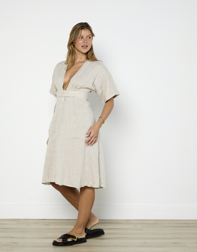 Cirkular - Pre-Loved - Reformation Taupe Linen Midi Dress