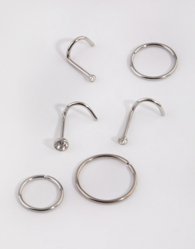 Lovisa - Surgical Steel Diamante Nose Stud 6-Pack