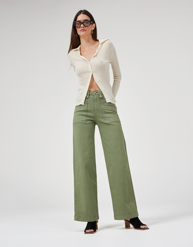 DRICOPER DENIM - Carrie Oil Green Wide Straight Leg Jeans