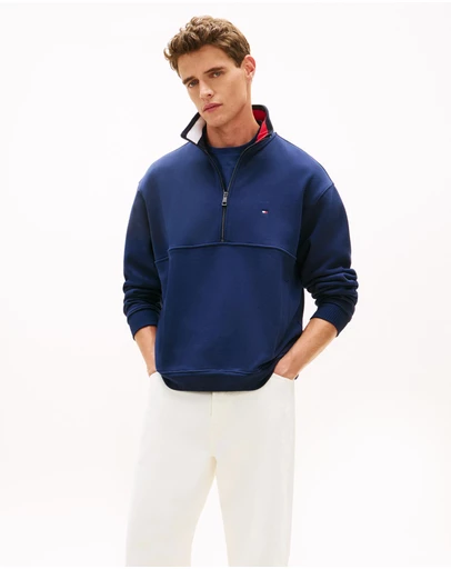 Tommy Hilfiger - Colour-Blocked Collar Terry Half-Zip Jumper