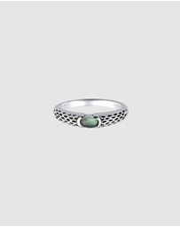 Kuzzoi - ICONIC EXCLUSIVE - Labradorite Band Ring in Oxidised 925 Sterling Silver