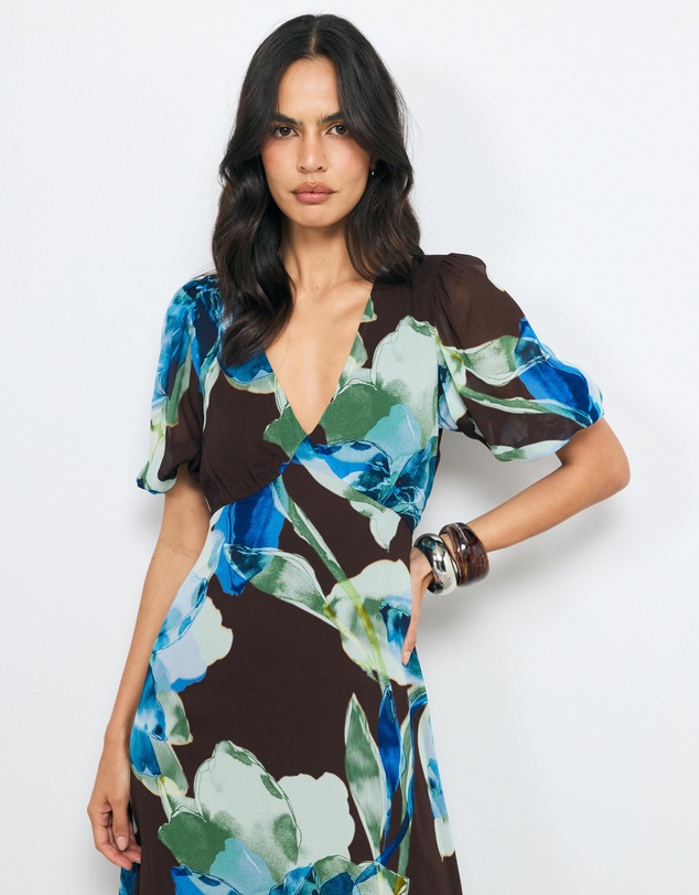 AERE - Zahra Puff Sleeve Midi Dress