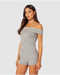 EDIKTED - Bow Time Fold Over Knit Top