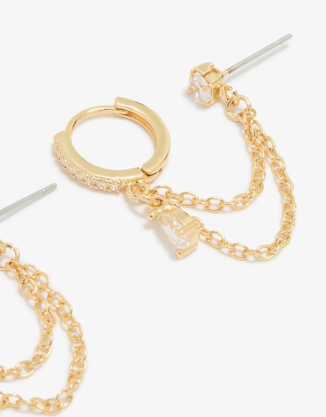 Lovisa - Gold Plated Cubic Zirconia Pear Layered Chain Huggie Earrings