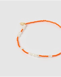 Arms Of Eve - Poppy Pearl & Glass Beaded Anklet - Orange