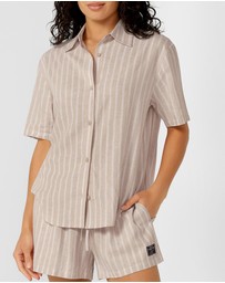 Lorna Jane - Preset Stripe Linen Short Sleeve Shirt