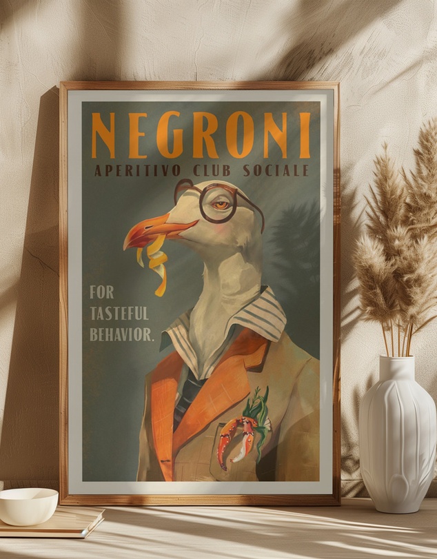 Olive et Oriel - Vintage Art Deco Negroni Poster by The Whiskey Ginger Art Print