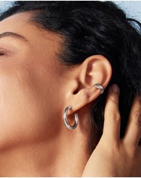 Ania Haie - Ania Haie Silver Classic Tube Medium Huggie Hoop Earrings