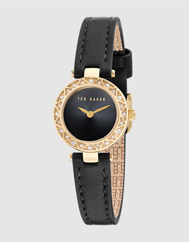 Ted Baker - Jolyye Crystal 24mm Gold-Tone Black Leather Watch