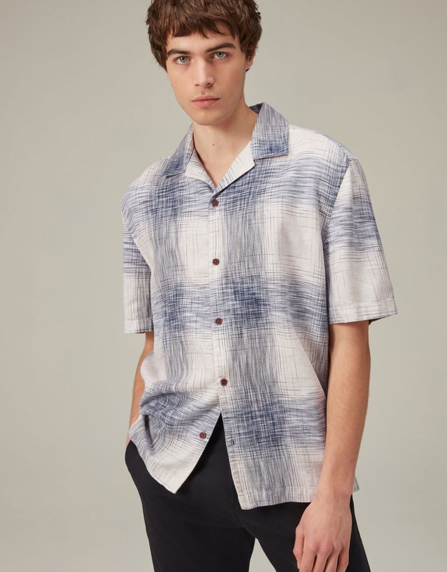 NEXT - Linen Blend Check Short Sleeve Shirt