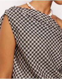 AERE - Isla Linen Gingham Off Shoulder Top