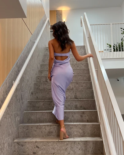 Beginning Boutique - Rhea Purple Satin Strapless Maxi Dress
