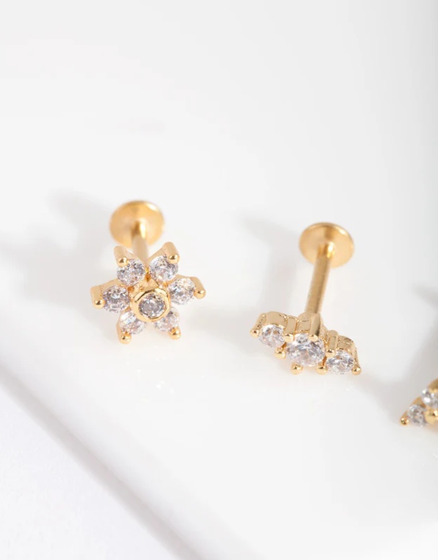 Lovisa - Gold Surgical Steel Flower Flat Back Earring Pack