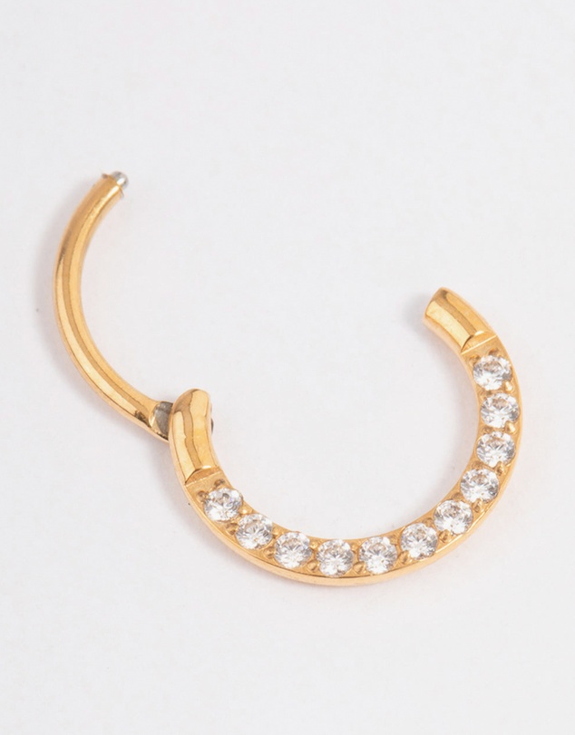 Lovisa - Gold Plated Titanium Cubic Zirconia Clicker Earring 7mm