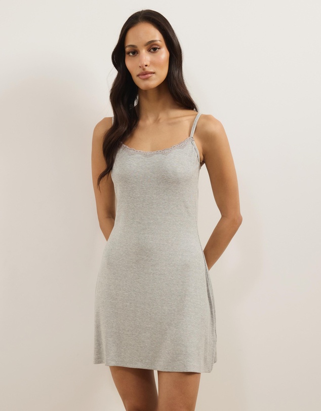 Atmos&Here - Darcey Soft Ribbed Mini Night Dress with Lace Trim