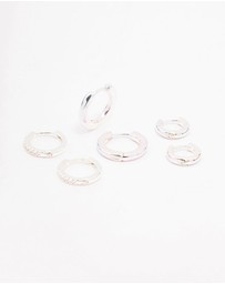Lovisa - Silver Cubic Zirconia Minimal Huggie Hoop Earrings 3-Pack