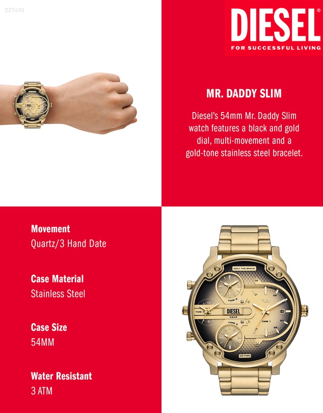 Diesel - Mr. Daddy Slim Gold Tone Analogue Watch