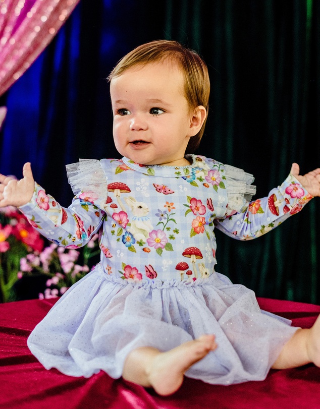Fleur Harris - 'Curious Bunny' Long Sleeve Tutu Bodysuit Dress in Cornflower