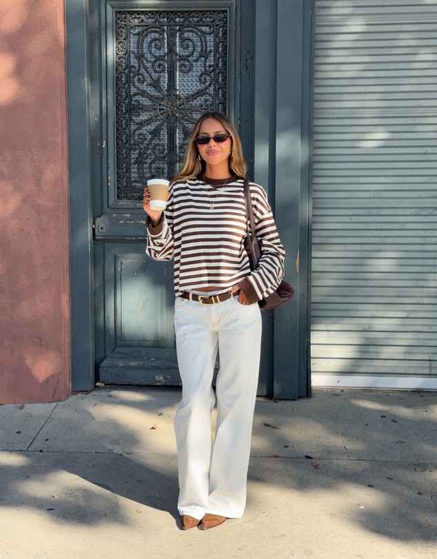 Beginning Boutique - So Breezy Chocolate Stripe Long Sleeve Top