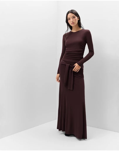 UNISON - Ruched Mesh Maxi Skirt