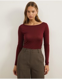 Atmos&Here - Wool Blend Boat Neck Long Sleeve Top