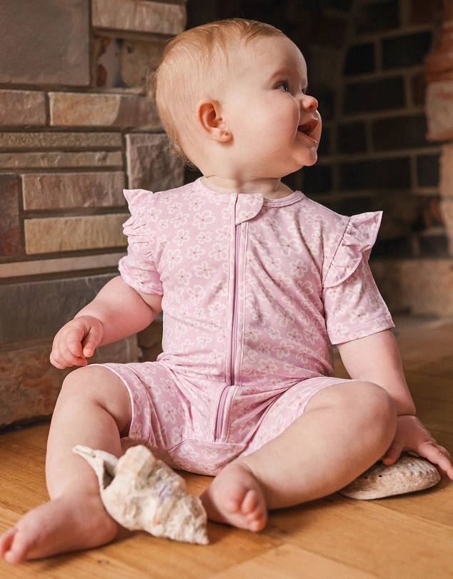Kynd Baby - Day or Night Short Sleeve Frill Onesie Frangipani - Size 00