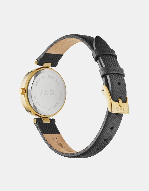 Jag - Freya Womens Gold Dial 27mm Black Strap Watch