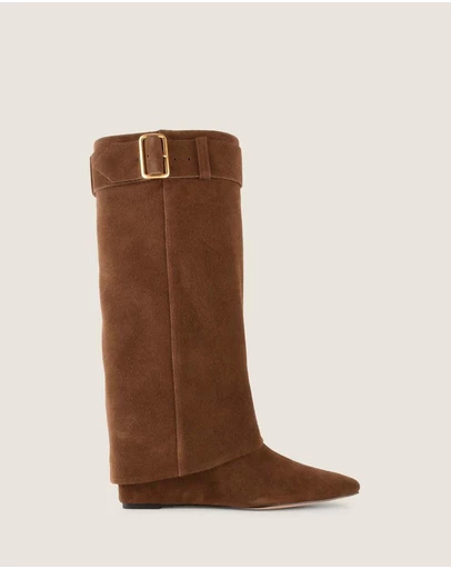 Shelly Shen - Tatum Heel Long Boots Chestnut Suede
