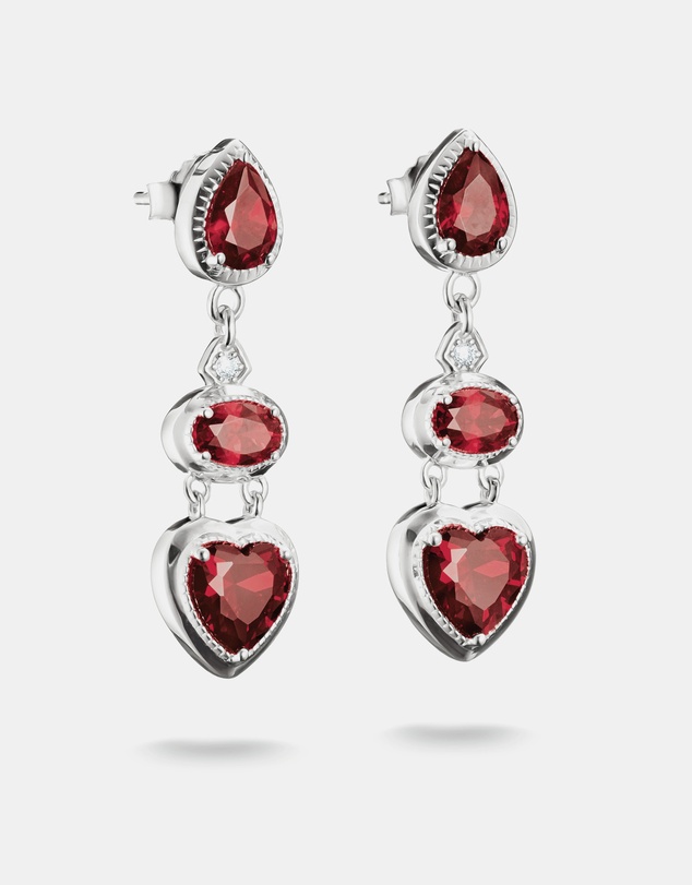 THOMAS SABO - THOMAS SABO Drop Earrings with Red Heart Stones Silver