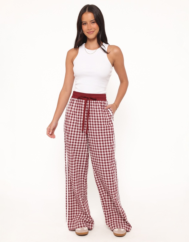 Petal & Pup - Lawson Track Pants - Burgundy Gingham
