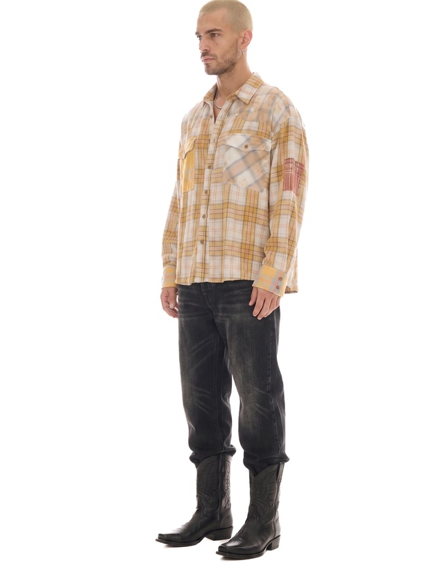 THE TALES - Patched Up Yellow Flannel Western Shirt