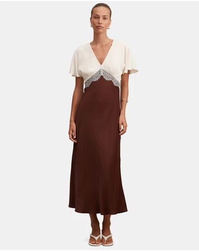Forever New - Julia Flutter Sleeves Satin Lace Midi Dress