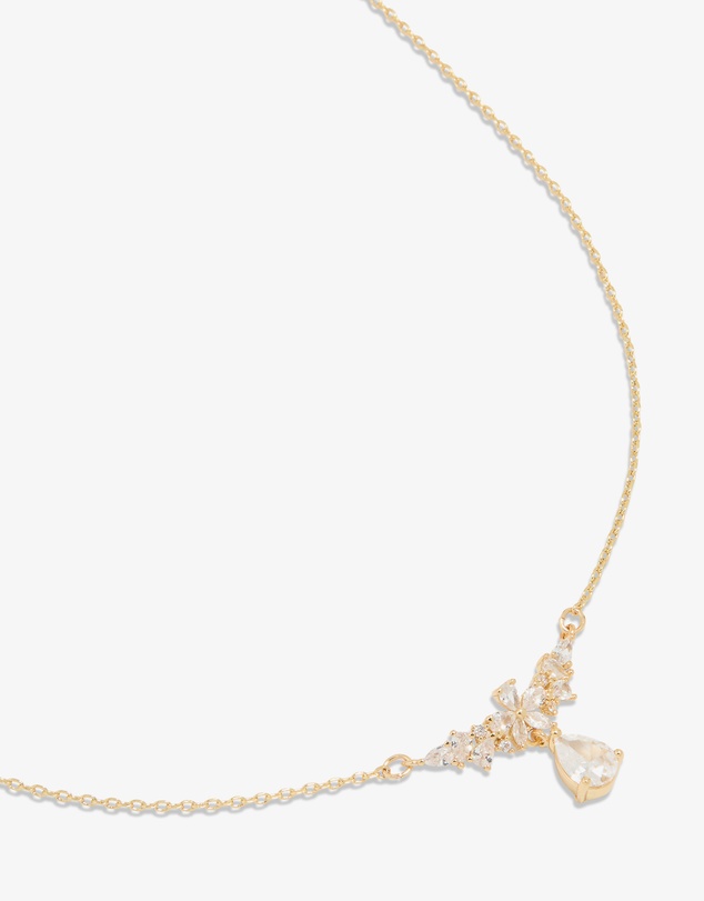Lovisa - Gold Plated Cubic Zirconia Floral Teardrop Necklace