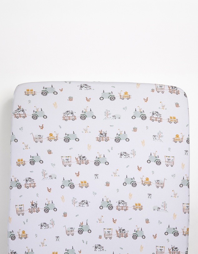 Living Textiles - Organic Port-a-Cot Fitted Sheet & Pillowcase - Tractor Ride