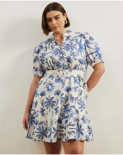 Atmos&Here Curvy - Bailey Button Front Linen Blend Mini Dress