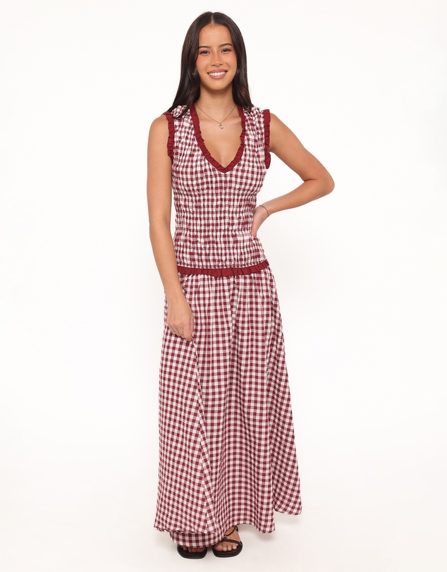 Petal & Pup - Leabrook Maxi Dress - Burgundy Gingham