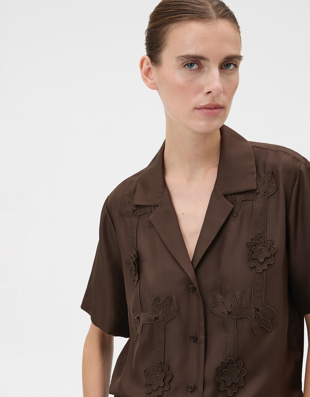 Oroton - Ribbon Trim Silk Camp Shirt