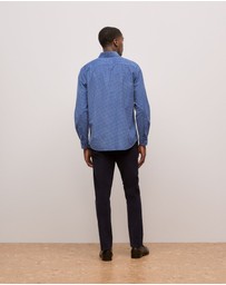 Trenery - Regular Fit Cord Check Shirt in Steel Blue