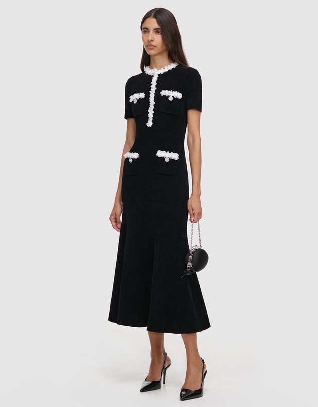 Self Portrait - Chenille Knit Flower Trim Midi Dress