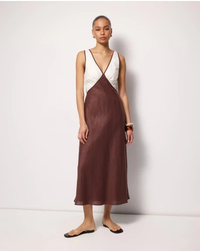 AERE - Eila Contrast Linen Slip Midi Dress